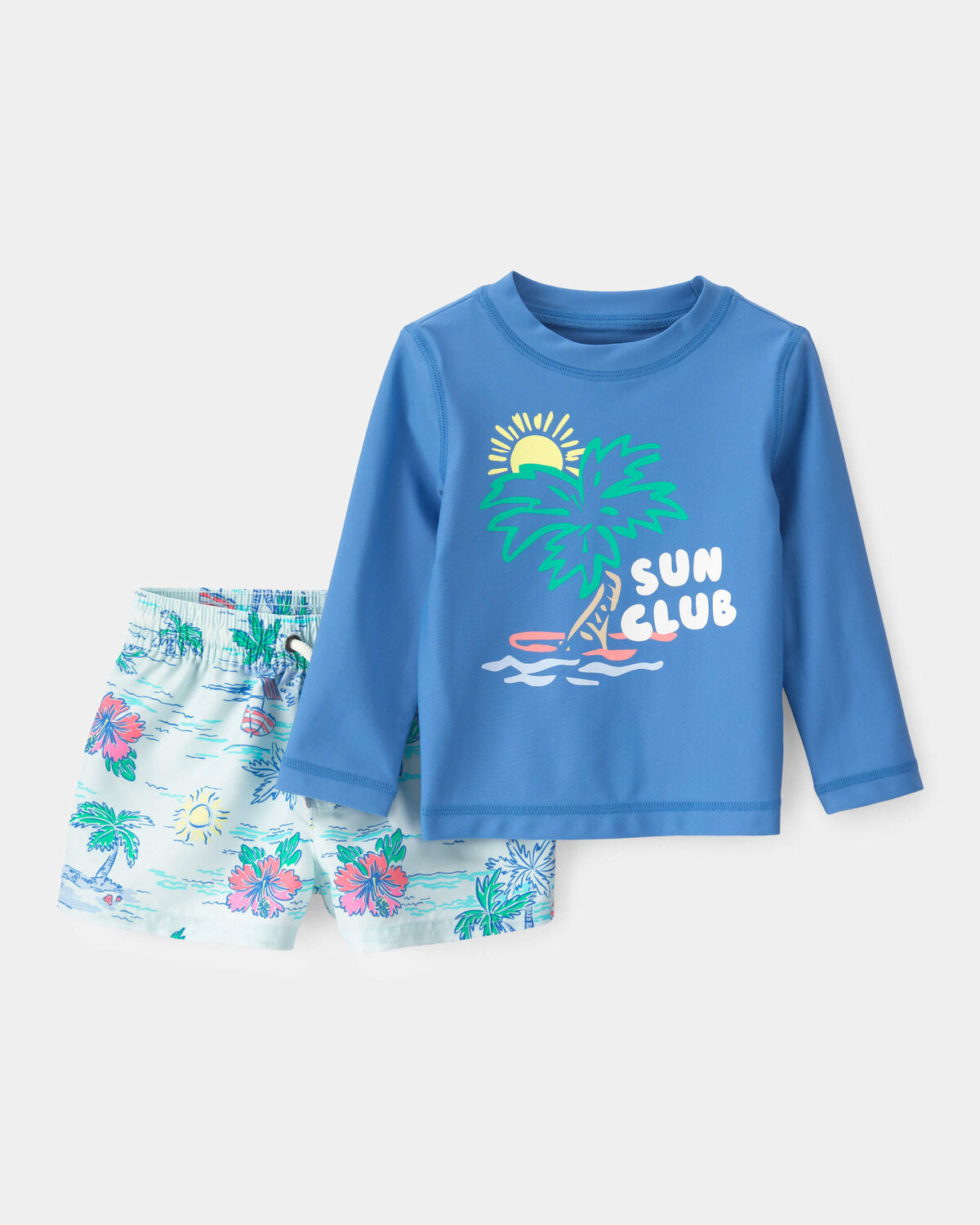 Baby Boy 2-Piece Tropical Beach Rashguard Trunk Set - Blue | Carter's | Carter's Inc