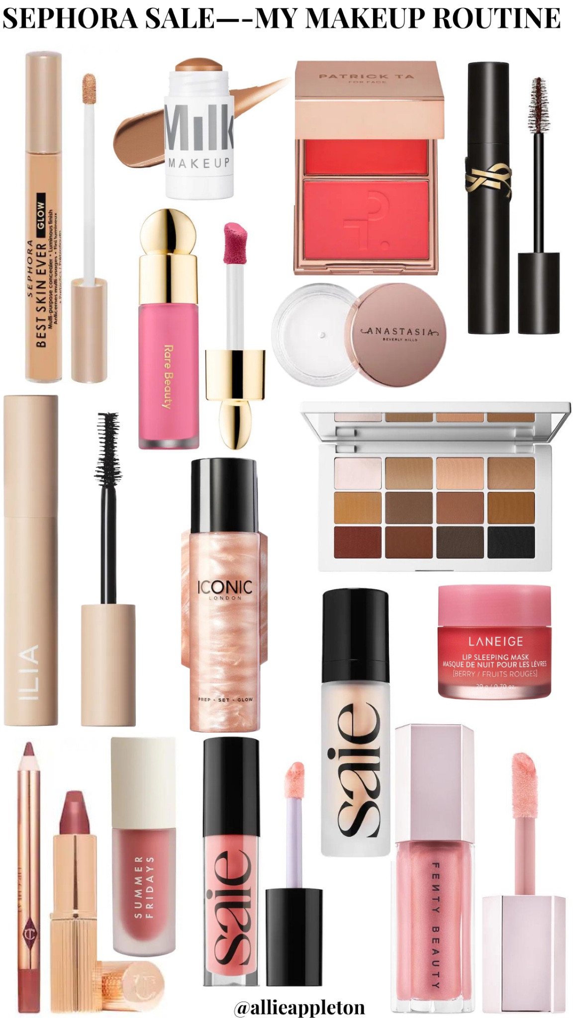 SHADES:
Milk Bronzer- Baked 
Patrick Ta Blush- She’s Vibrant
Rare Beauty Liquid Blush- Happy 
YSL Mascara- Black & Brown 
Saie Illuminatoe- Starglow 
Charlotte Tilbury- Pillowtalk 
Fenty Gloss- Fussy 
Saie Gloss- Play 
Laneige- Berry 

#LTKbeauty #LTKxSephora #LTKsalealert