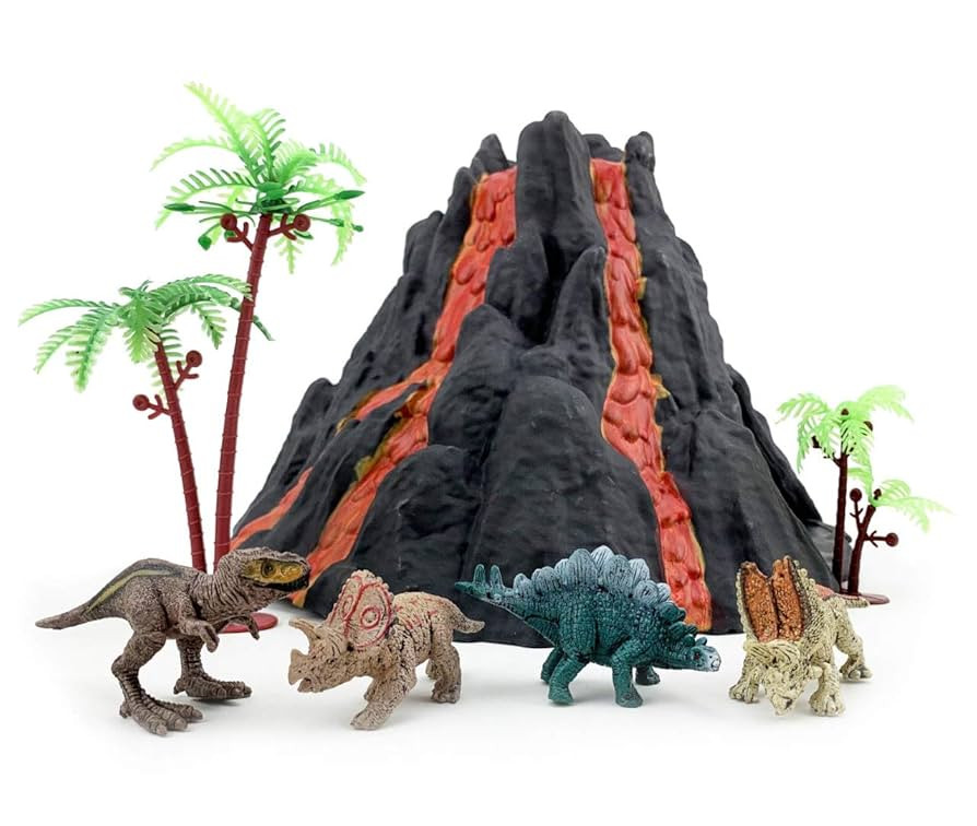 Enjoyin Volcano Dinosaur Playset Including 4 Dinosaurs and 2 Trees Volcano Dinosaur Toys for Kids | Amazon (US)