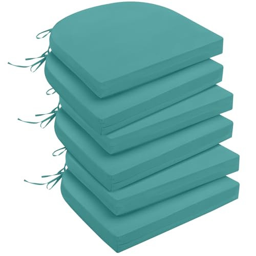 downluxe Outdoor Chair Cushions Set of 6 for Patio Furniture, Water-Resistant Patio Chair Cushions with Ties, High Density Foam Outdoor Seat Cushion, 17" X 16" X 2", Teal | Amazon (US)