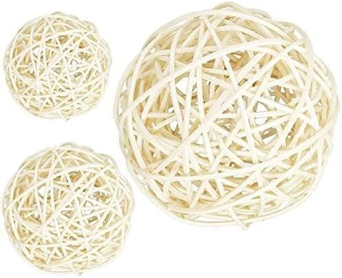 3Pc 60-100mm White Large Wicker Rattan Balls - Decorative Balls for Bowls Vase Filler Coffee Tabl... | Amazon (US)
