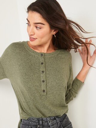 Long-Sleeve Plush-Knit Henley Tunic T-Shirt for Women | Old Navy (US)