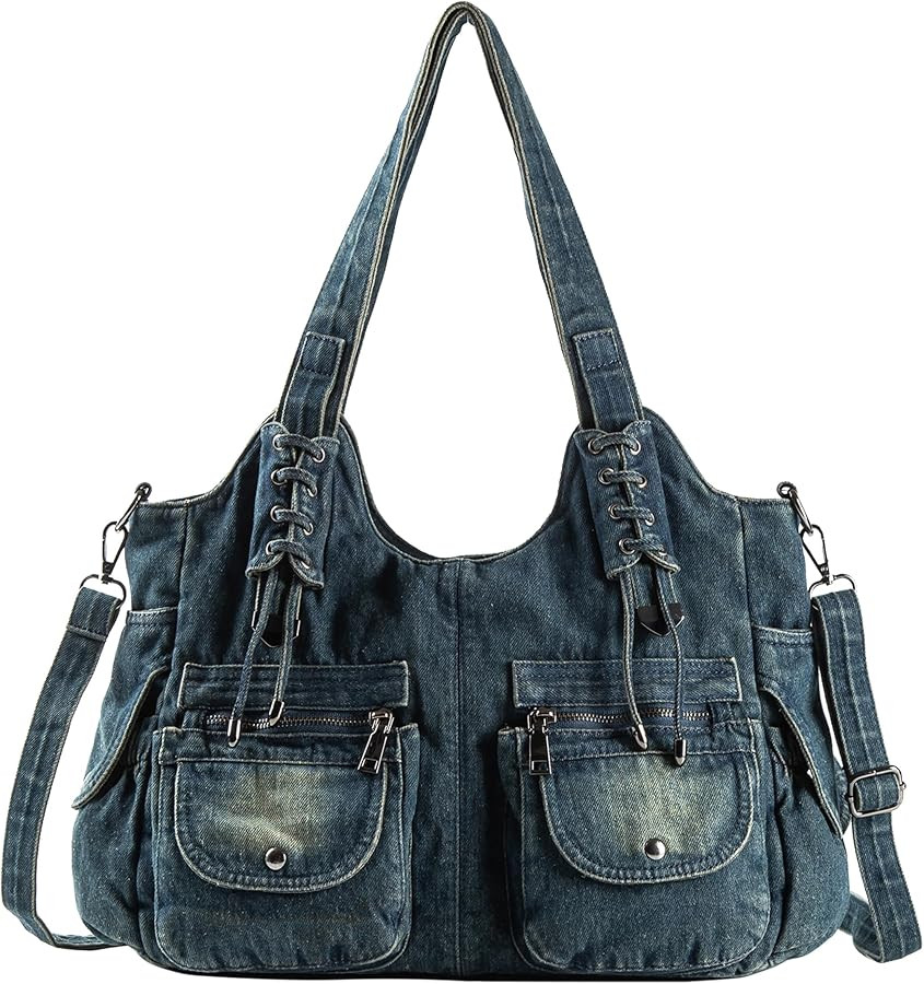 Designer Denim Handbags for Women Hobo Tote Bag Crossbody Denim Purses Blue Jean Shoulder Bag | Amazon (US)
