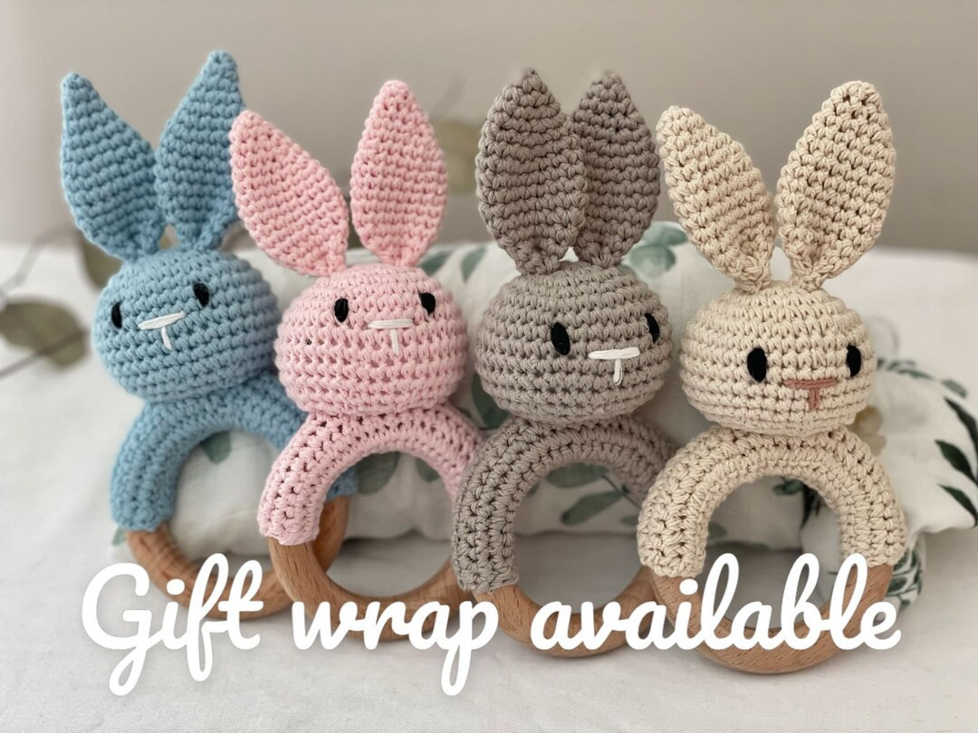 Easter Bunny Gift Rattle and Teether Toy Handmade Crochet, Safe and Non-Toxic Beechwood, Sensory ... | Etsy (US)