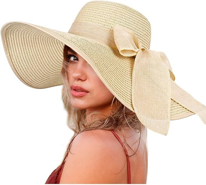 Women Summer Foldable Sun Straw Hat UPF 50+ Beach Hat | Amazon (US)