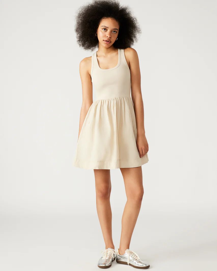 TOTTENHAM Dress Sand | Women's Scoop Neck Mini Dress | Steve Madden (US)