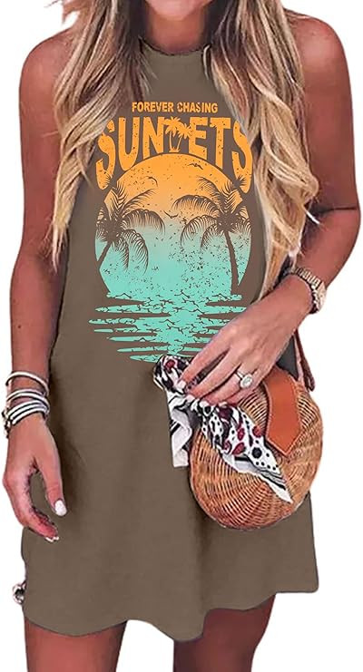 Summer Sundress for Women Graphic Mini Tank Dress Sleeveless Beach Dresses Short Casual Sun Dress... | Amazon (US)