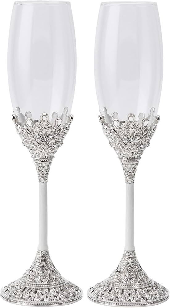 LASODY Crystal Set Champagne Flutes - Wedding Glasses for Bride & Groom - Toasting Cups Gift Sets... | Amazon (US)