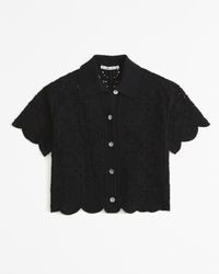 Women's Crochet-Style Button-Up Polo | Women's Tops | Abercrombie.com | Abercrombie & Fitch (US)
