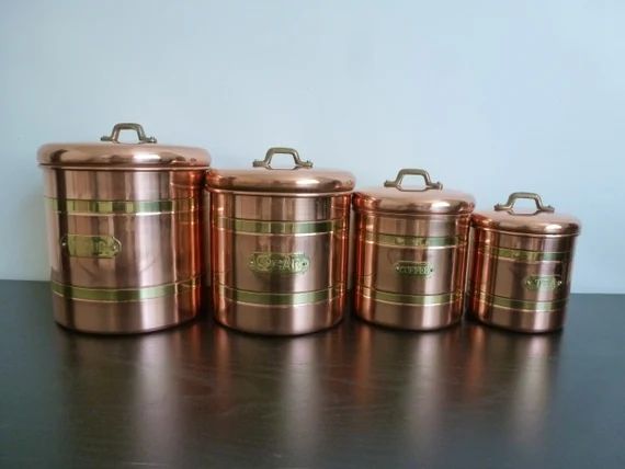 Set of 4 Copper/brass Canisters  Flour Sugar Coffee and Tea - Etsy | Etsy (US)