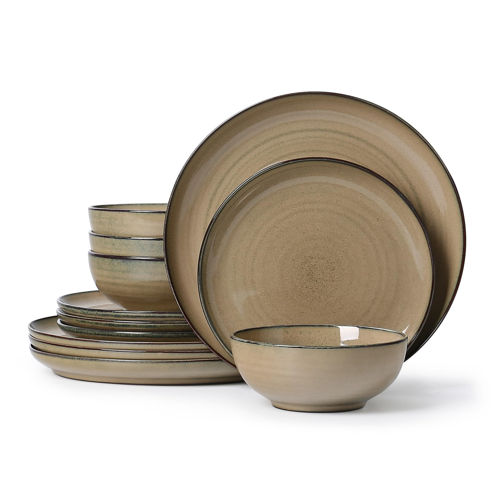 Ceramic Dinnerware 12 Pieces Dinnerware Sets Cereal Bowls Reactive Change Glaze Dish Sets, Modern... | Amazon (US)