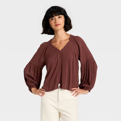 Women's Balloon Long Sleeve Button-Down Blouse - Universal Thread™ | Target