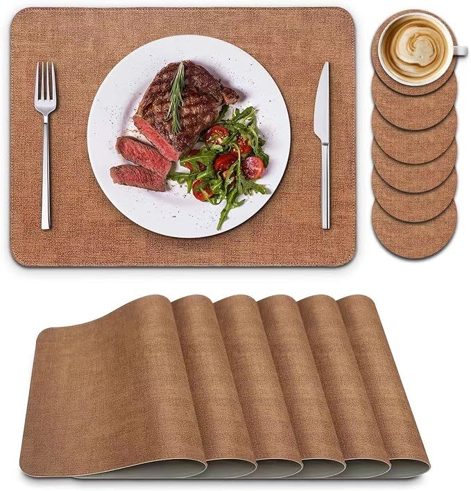 Placemats Set of 6, Placemat with Coasters Heat Stain Scratch Resistant Non-Slip Waterproof Oil-P... | Amazon (US)