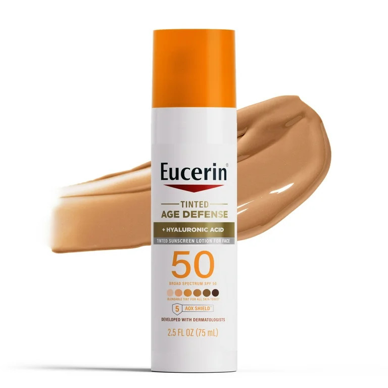 Eucerin Sun Age Defense Tinted Face Sunscreen Lotion, Hyaluronic Acid, Blendable, SPF 50, 2.5 fl ... | Walmart (US)