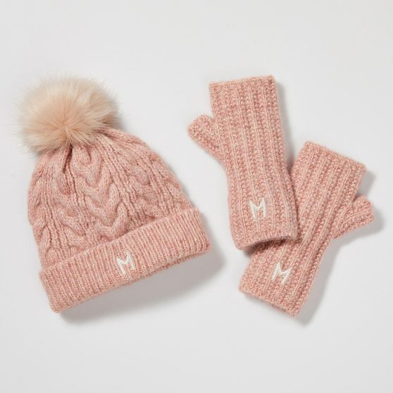 Chunky Knit Fingerless Gloves and Hat Set | Mark and Graham