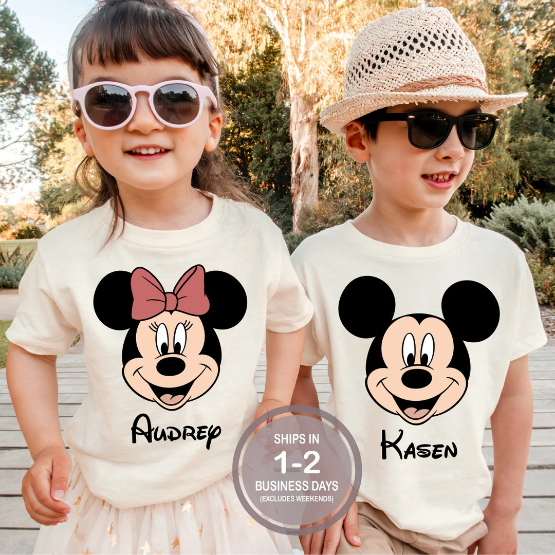 Disney World Mickey Minnie Personalized Kids Disney Shirt, Minnie Bow Name Shirt, Mickey Name Shi... | Etsy (US)