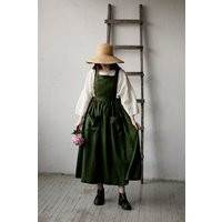 Forest Green Cottage Dress, Linen Pinafore Elastic Waist Pinafore, Dress For Women, Victorian Apron | Etsy (US)