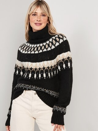 Cozy Fair Isle Cable-Knit Turtleneck Sweater for Women | Old Navy (US)