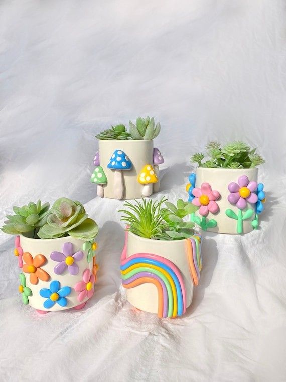 Retro Eclectic Colorful Planters/ Cute Ceramic Planter/ Rainbow Pot Planter/ Modern ceramic planter/ | Etsy (US)