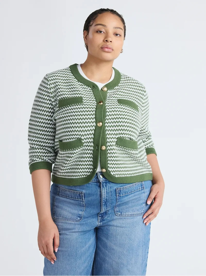 Free Assembly Women's and Women's Plus Textured Cardigan Sweater with Welt Pockets, Lightweight, ... | Walmart (US)