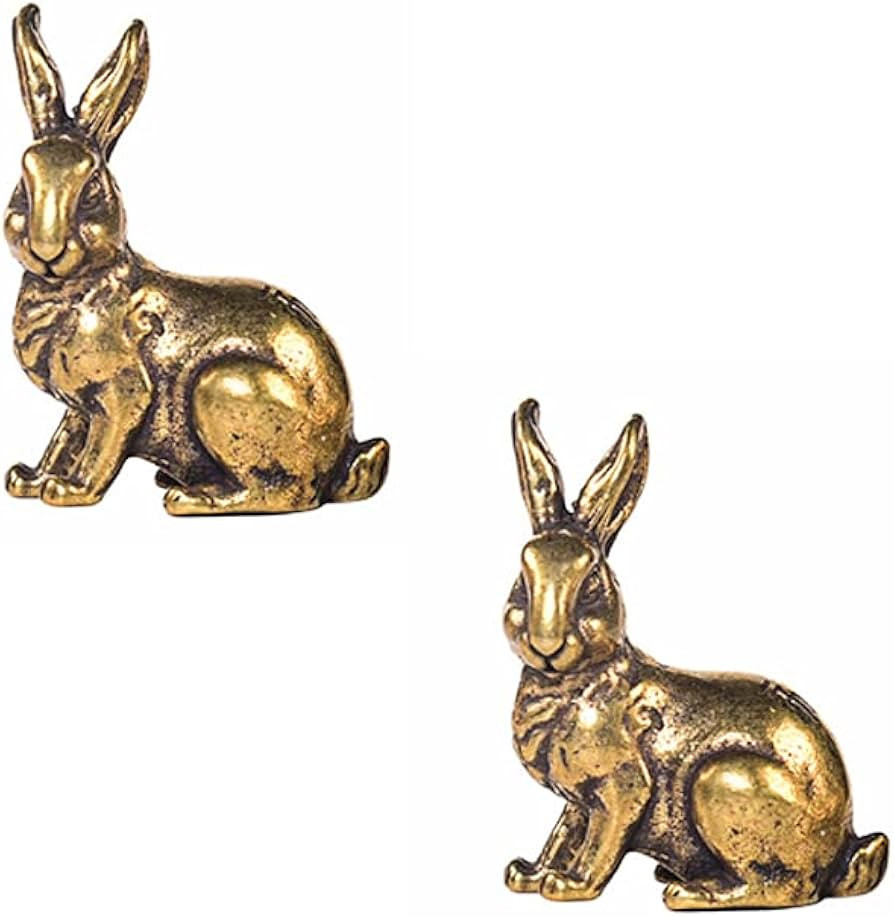 1 Pair Brass Rabbit Figurine Small Rabbit Statue Ornament House Animal Figurines | Amazon (US)
