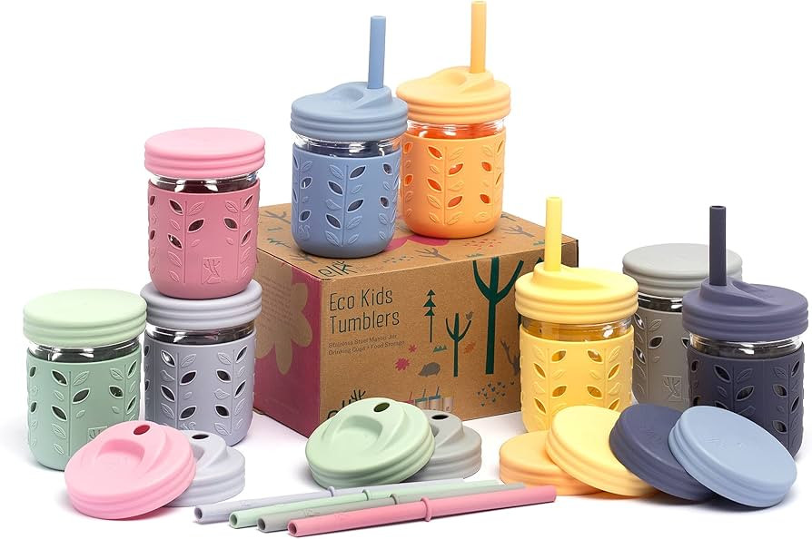 Elk and Friends Kids & Toddler Cups | The Original Glass Mason jars 8 oz with Silicone Sleeves & ... | Amazon (US)