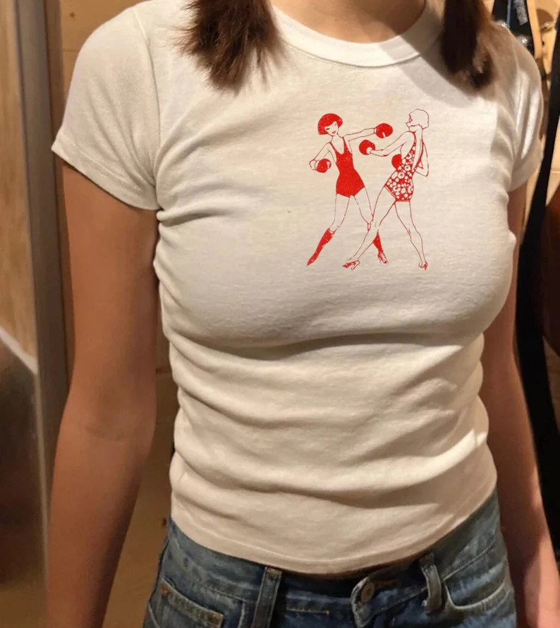 Retro Boxing Girls Baby Tee, Coquette Baby Tee, Vintage Graphic Top, Pinterest Aesthetic, 90s Tsh... | Etsy (US)