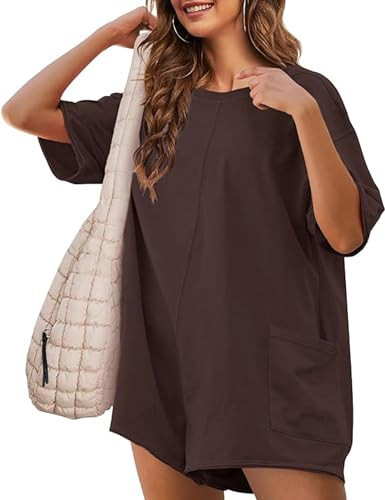 Rompers for Women Athletic Workout Hot Shot Tee Romper Casual Oversized Jumpsuits Overalls | Amazon (US)