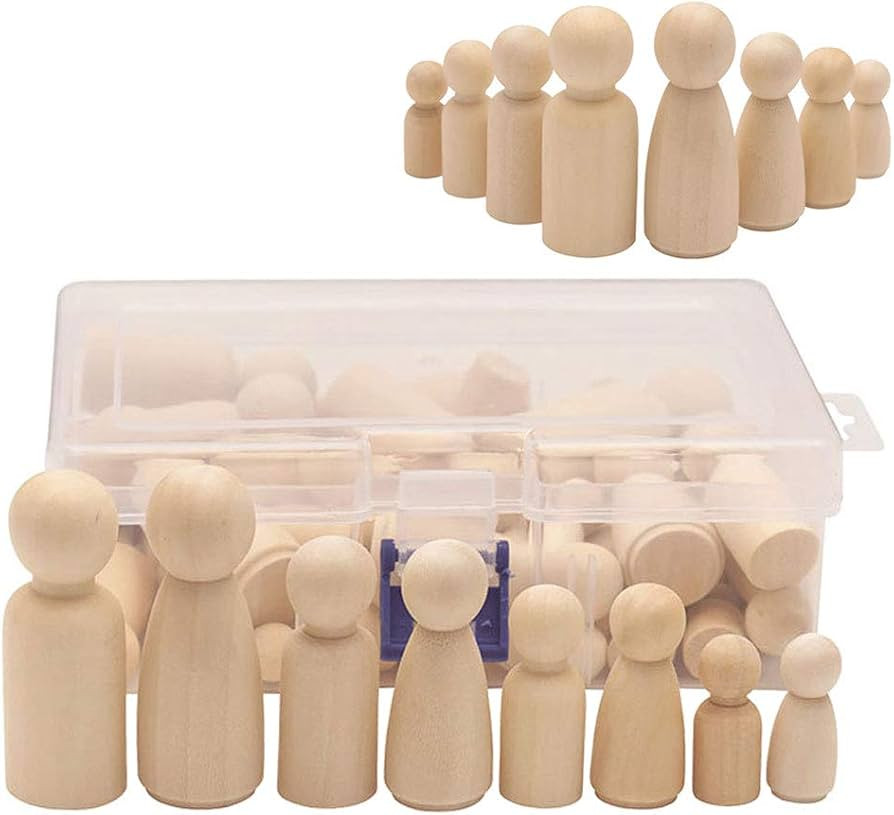 50 Pack Unfinished Wooden Peg Dolls & Figures - Assorted Shapes & Sizes for DIY Art Craft, Painti... | Amazon (US)