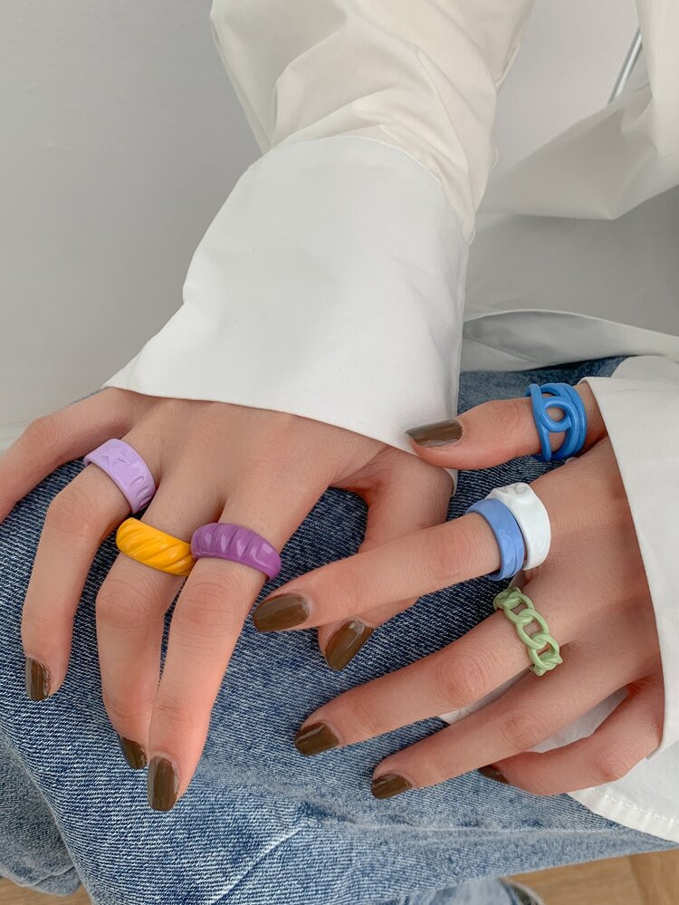 7pcs Solid Cuff Ring | SHEIN