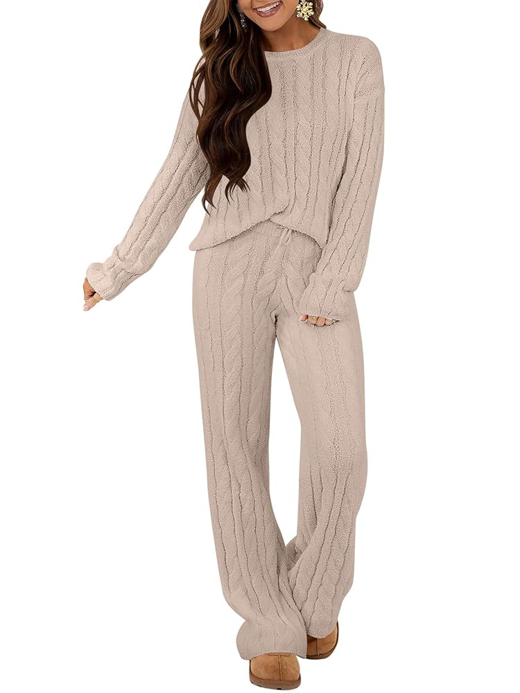 ANRABESS Women's Fuzzy Fleece Pajama Set 2 Piece Outfits Lounge Cozy Knit Sweater Pj Sets 2025 Fa... | Amazon (US)