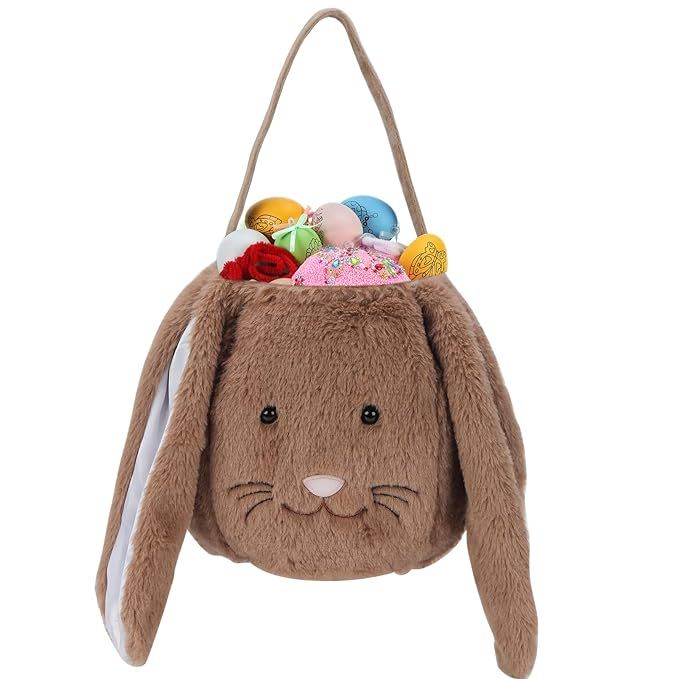 Easter Egg Hunting Baskets Plush Brown Easter Bunny Baskets with Long Plush Ear Personalized Bunn... | Amazon (US)