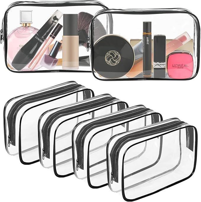 AURUZA 6 Packs Clear Cosmetics Bag with Zipper,Portable PVC Toiletry Makeup Bag,Waterproof Makeup... | Amazon (US)