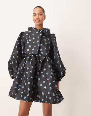 Sister Jane jacquard bow mini dress in baby blue and black | ASOS (Global)