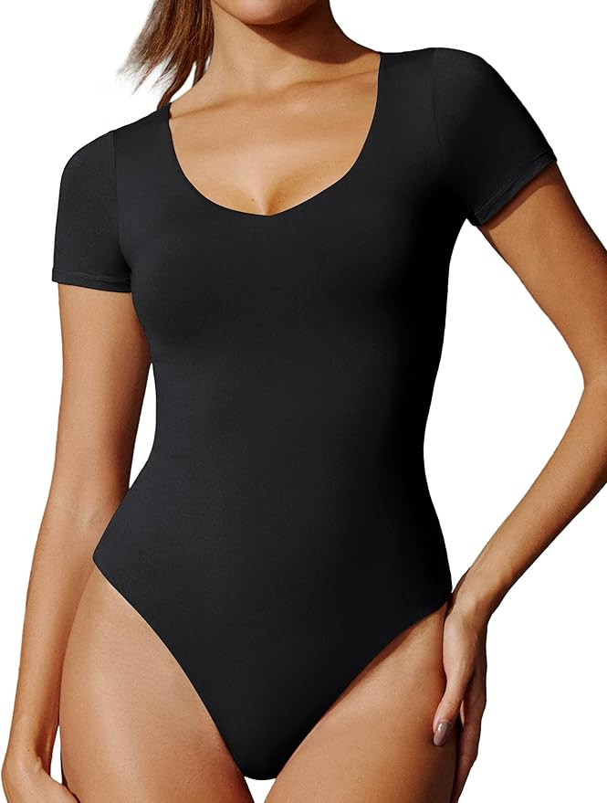 IUGA Bodysuits for Women Tummy Control Short Sleeve V Neck Body Suits for Womens Compression Slim... | Amazon (US)