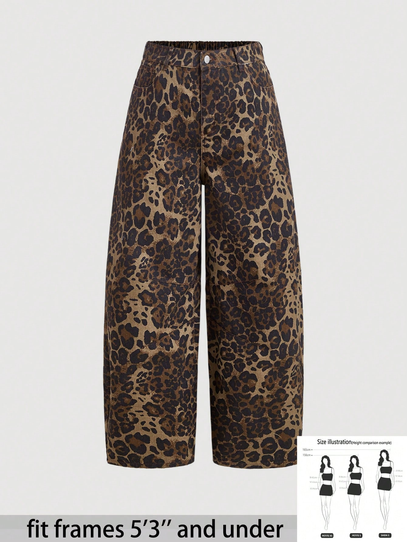 SHEIN PETITE Women's Denim Loose Leopard Print Baggy Jeans, Women Pants,Cold Weather Clothes,Than... | SHEIN