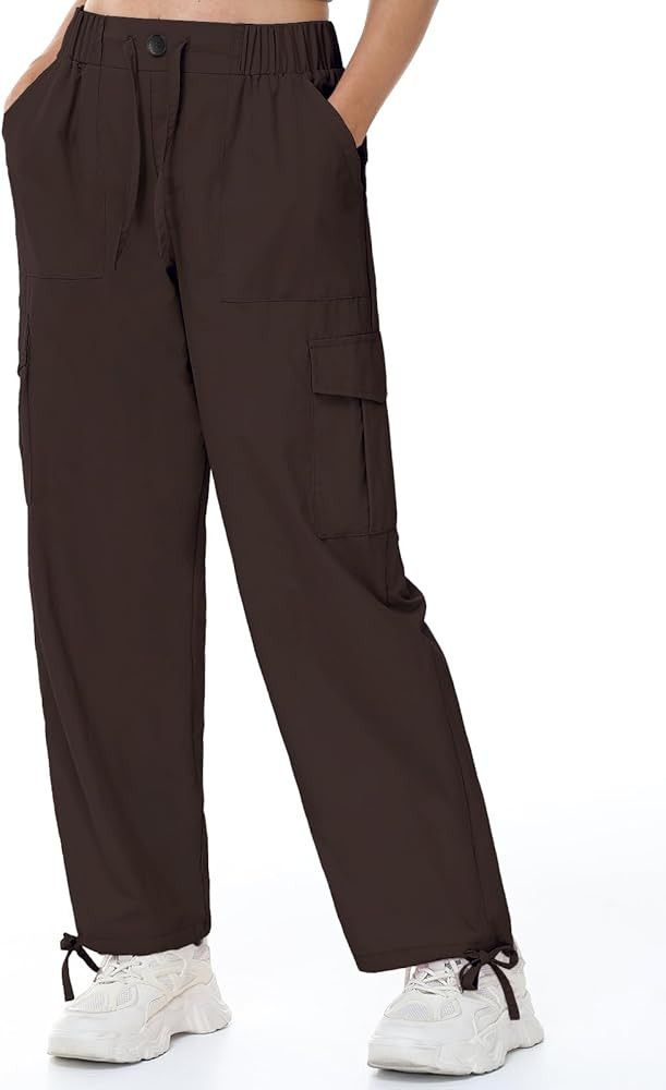 Womens Cargo Joggers Parachute Y2K Pants Lightweight Hiking Travel Scrub Pants Elastic Waist with... | Amazon (US)
