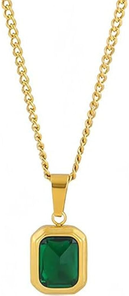 Q&D&S Emerald Necklace for Women， Birthstone Rectangle Princess Cut Charm Necklace，Blue Sapph... | Amazon (US)