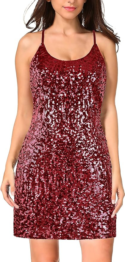MANER Women's Glitter Sequin Dress Adjustable Spaghetti Strap Sparkle Party Dresses | Amazon (US)