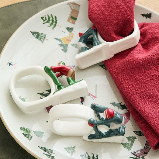 St. Jude Skier Ceramic Figural Napkin Ring Sets | West Elm (US)