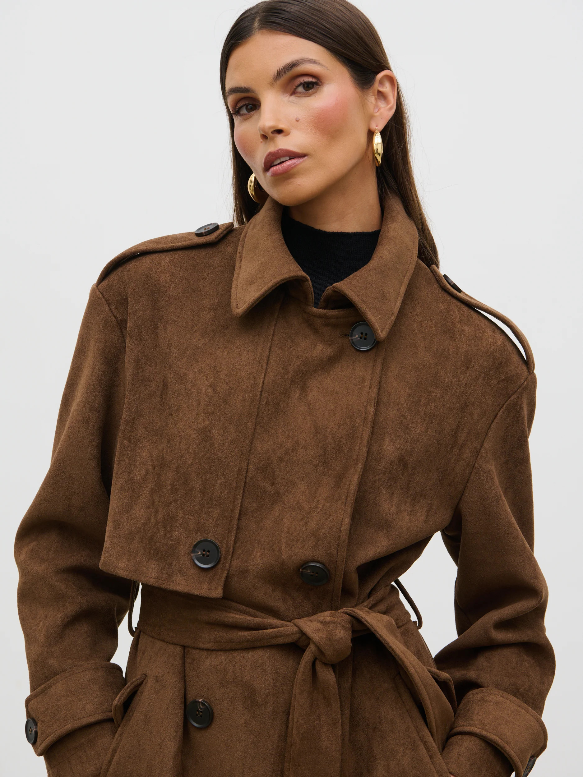 Agnes Longline Faux Suede Trench Coat | Pretty Lavish (UK)