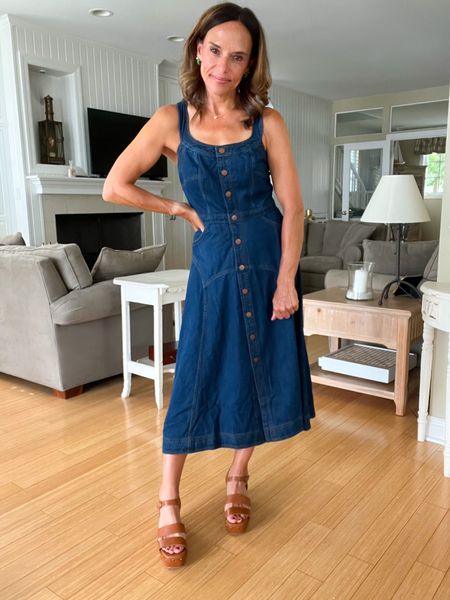 Hello to the denim dress you didn’t know you needed!!! Paired it with my fav sandals too!  What are your plans for today????  Headed out for a high school girls weekend 🙌🏻

#LTKstyletip #LTKshoecrush #LTKFind