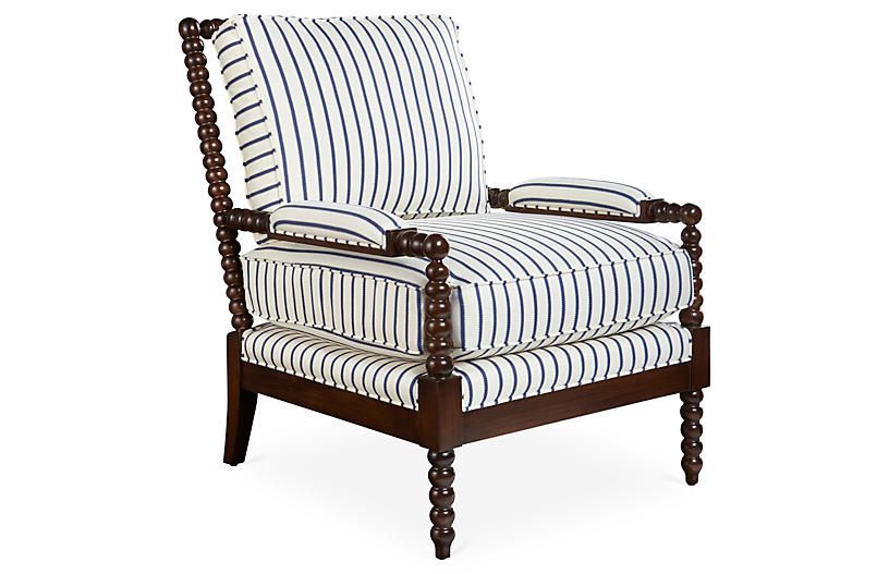 Bankwood Spindle Chair, Navy Stripe | One Kings Lane