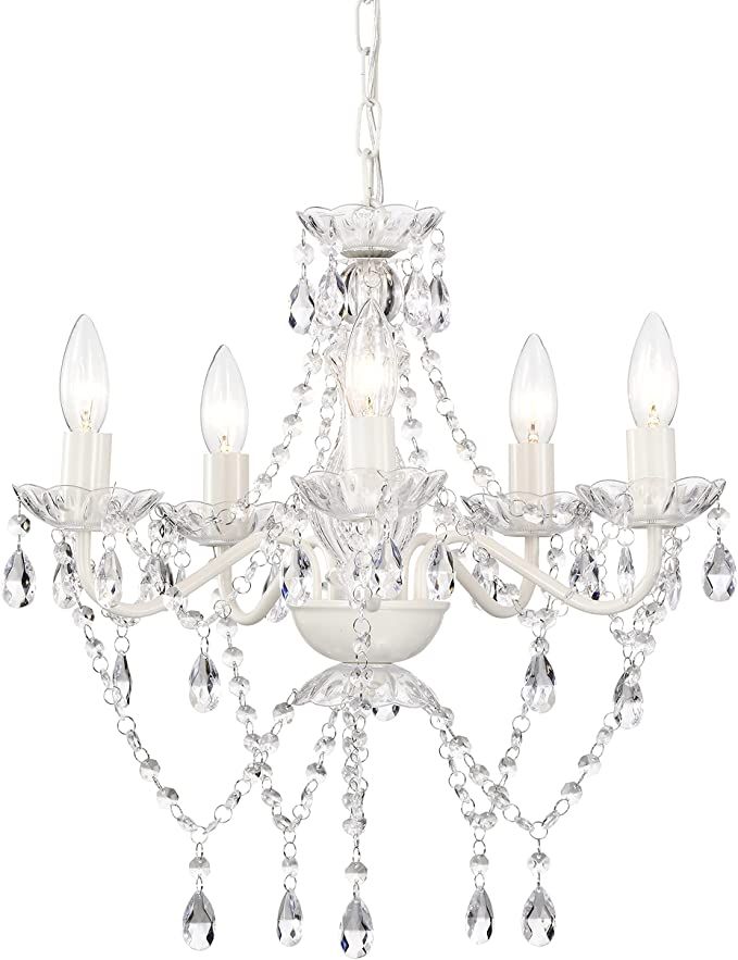 Antique House White Chandelier Crystal Chandeliers 5 Light Girls Chandelier for Bedroom | Amazon (US)