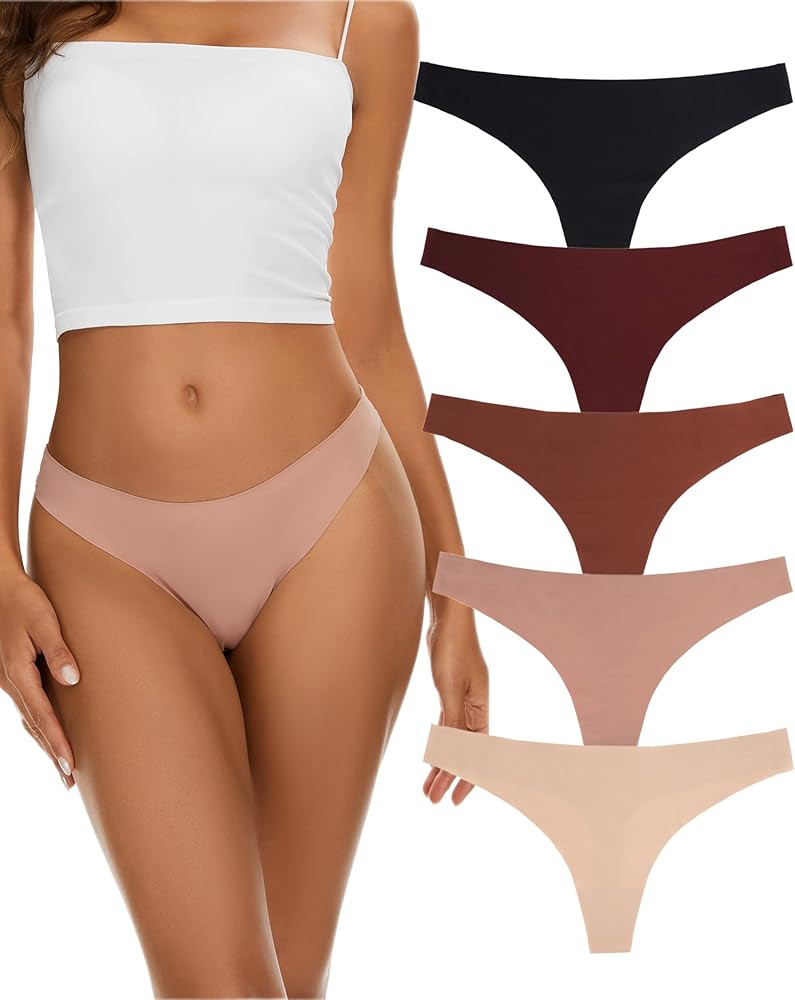 Women's Seamless Thong Underwear Stretchy No Show Panties for Yoga Workout, Soft Breathable Invis... | Amazon (US)