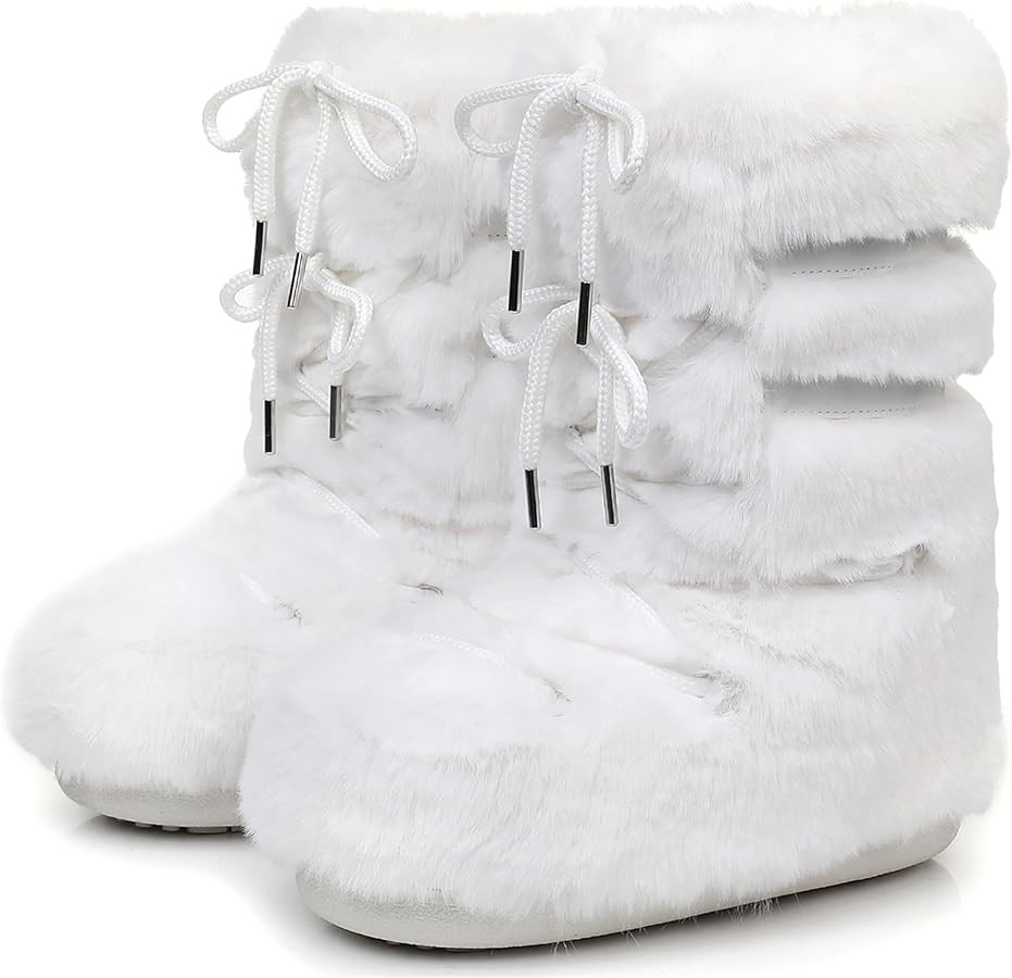 Fur Boots for Women, Furry Faux Fur Fuzzy Fluffy Women Snow Boots with Fur Lined Black White Pink... | Amazon (US)