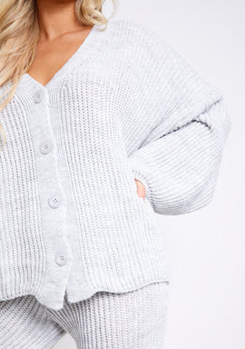 Chantelle Grey Chunky Knit Cardigan & Trouser Co-Ord Set | Missy Empire (UK)