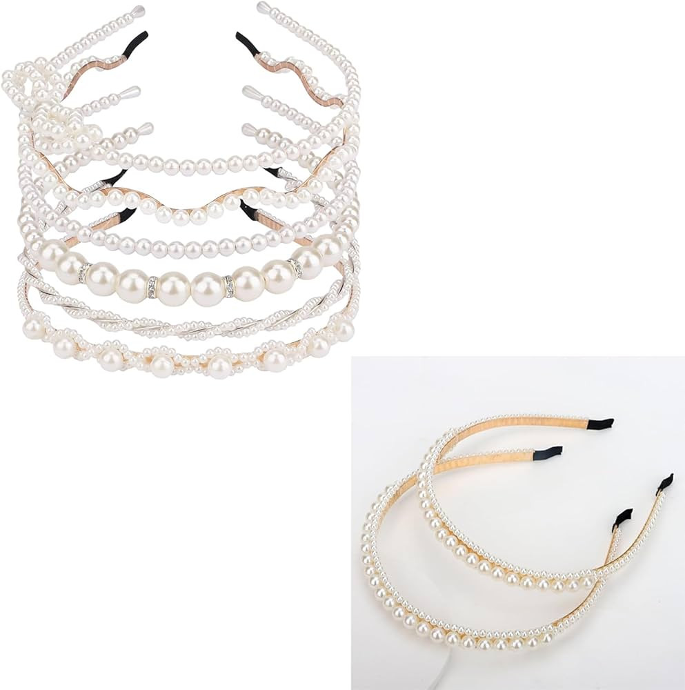Pearl Headbands Set for Women White Headband Rhinestones Hairbands Beaded Headband | Amazon (US)