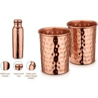 Vg Made in India 30 Oz. Handmade Handcrafted 100% Pure Copper Water Bottle Leak Proof With 2 Glass Drinkware Hammered Finish 8 Oz | Etsy (US)