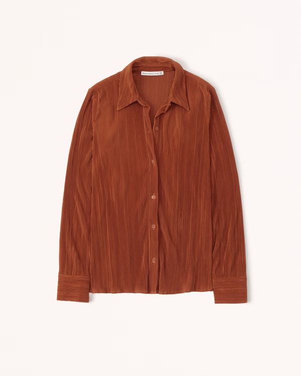 Long-Sleeve Textured Satin Button-Up Shirt | Abercrombie & Fitch (US)